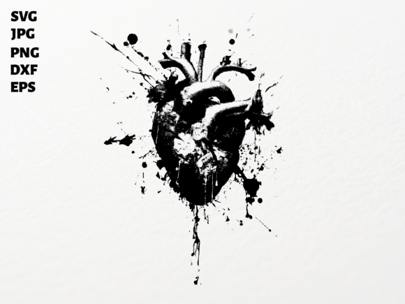 Anatomical Heart Grunge Ink Art SVG