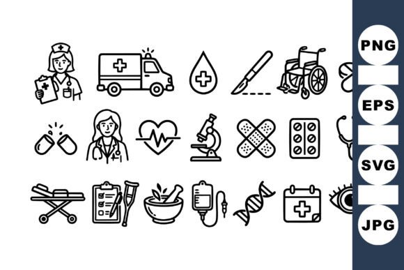 Medical Icon Line Art Set