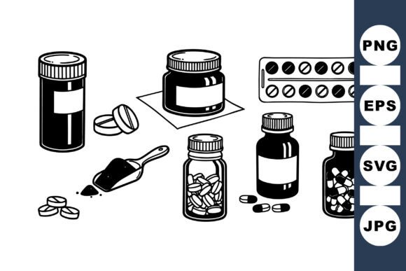 Medicine Bottles and Pills Set