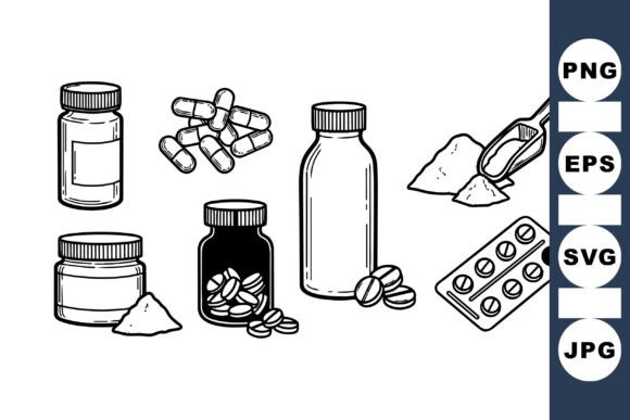 Pharmacy Sketch Clipart Set